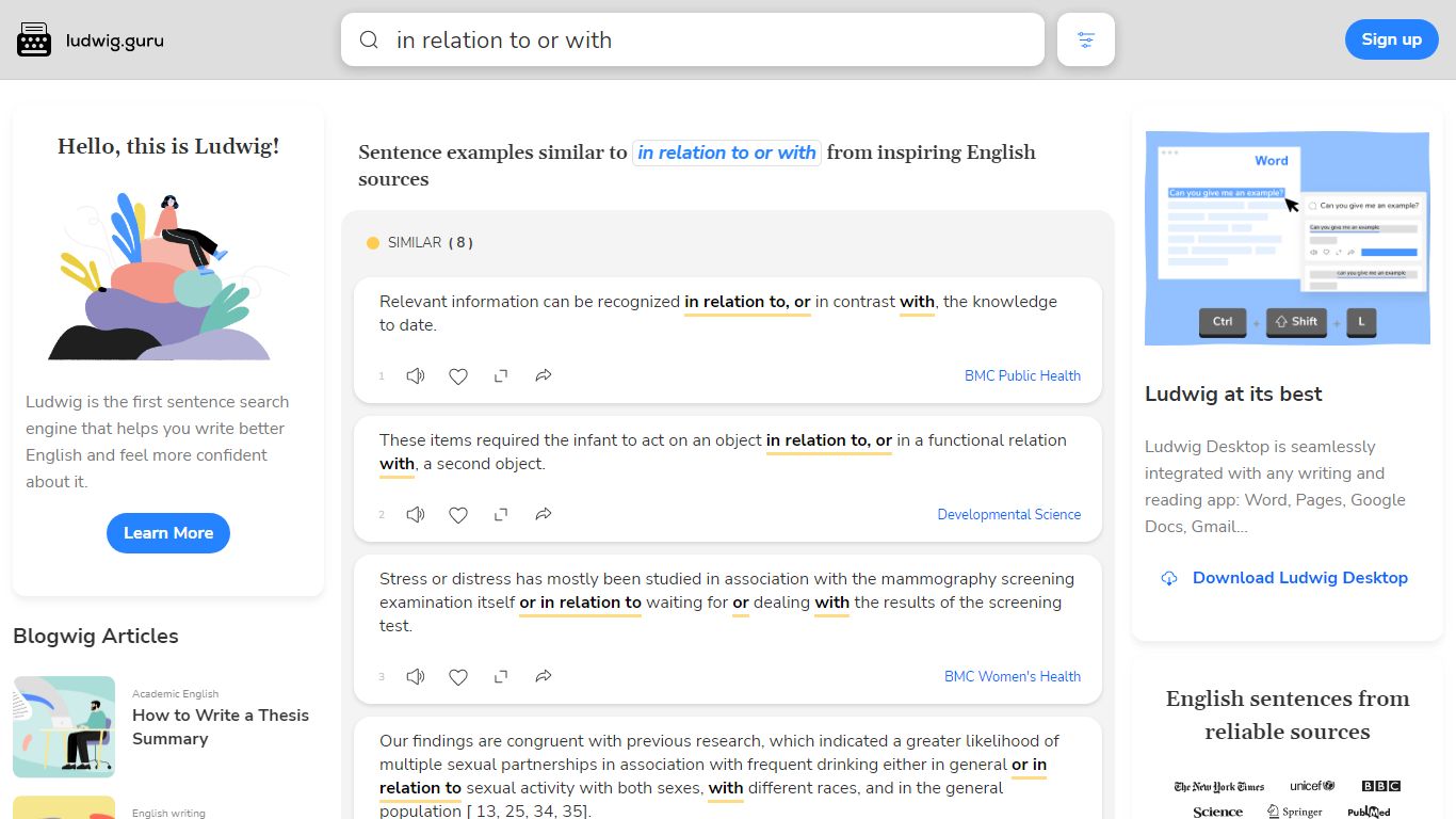 in relation to or with | English examples in context | Ludwig